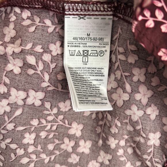 GAP Dress Womens Medium Red Floral Shift Long Sleeve Ruffle Casual Rayon V-Neck - Picture 5 of 6